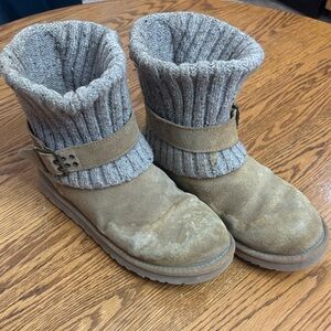UGG Tan and Gray Knit Cuff Boots